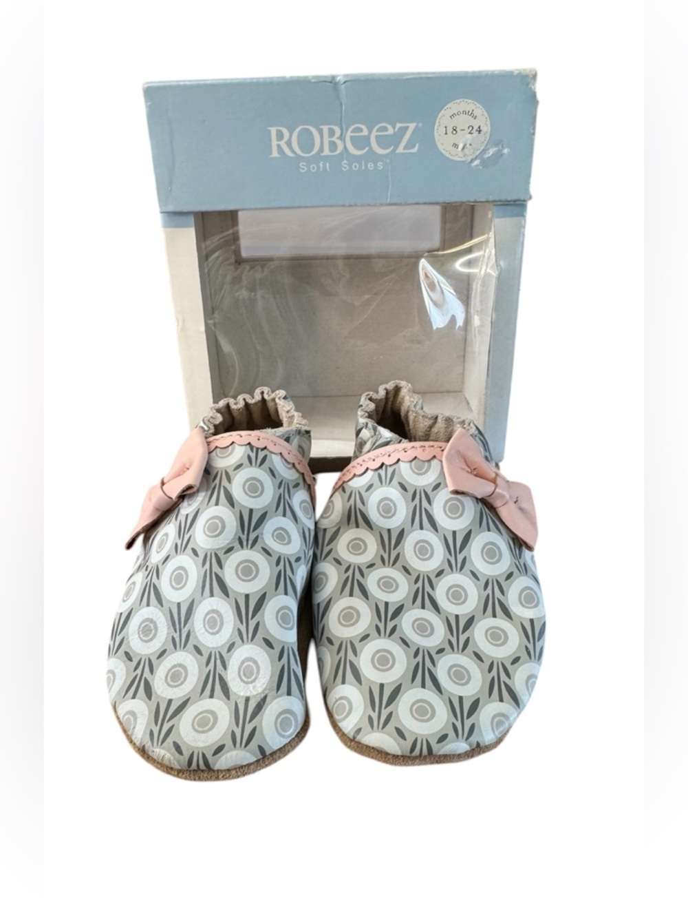 NWT Robeez Baby Girl Shoes 18-24 Months Wildflower And Pastel Pink Leather